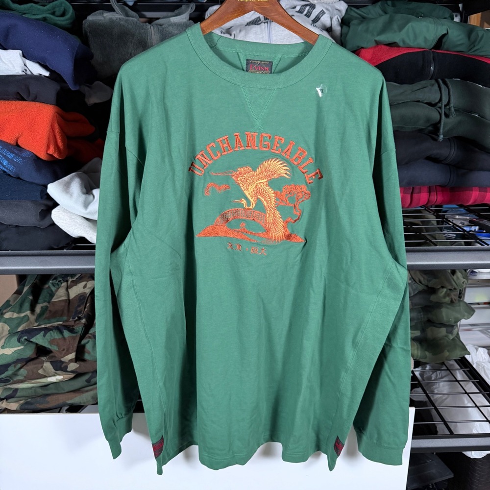 NWT‎ Evisu Heritage Long Sleeve Sweatshirt Crane Eagle Graphic Green 3XL